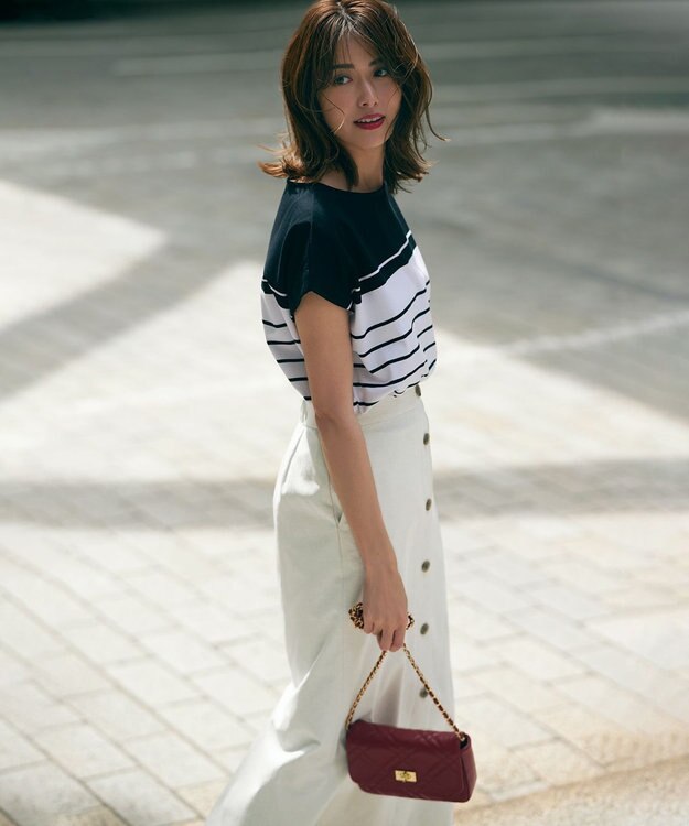 23区 【セットアップ対応】オックスストレッチ スカート ライトグレー系