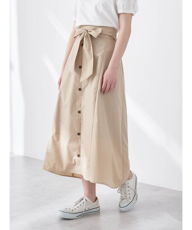 earth music&ecology ウエストリボンヘムスカート Beige