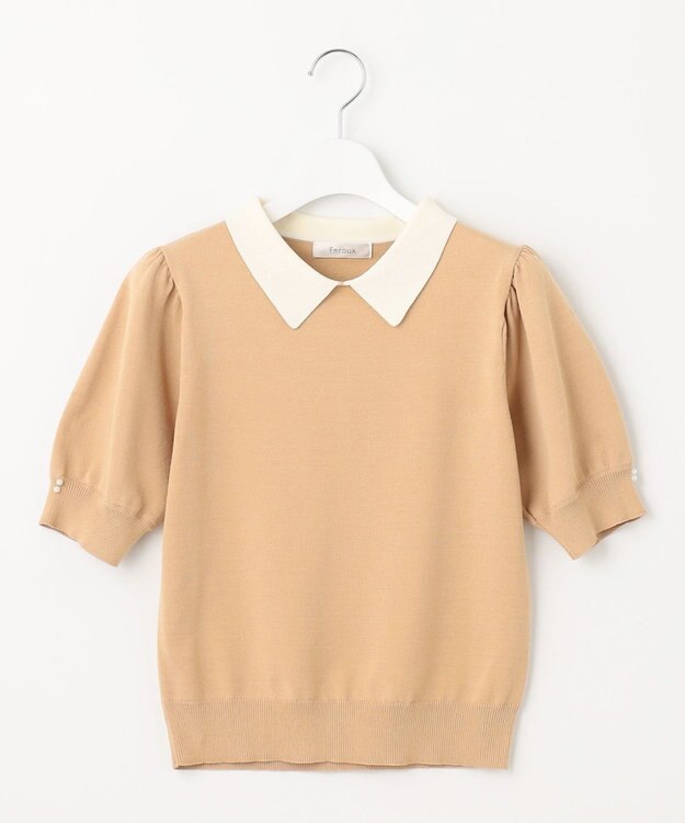 Feroux 【洗える】バイカラー襟 ニット ベージュ系