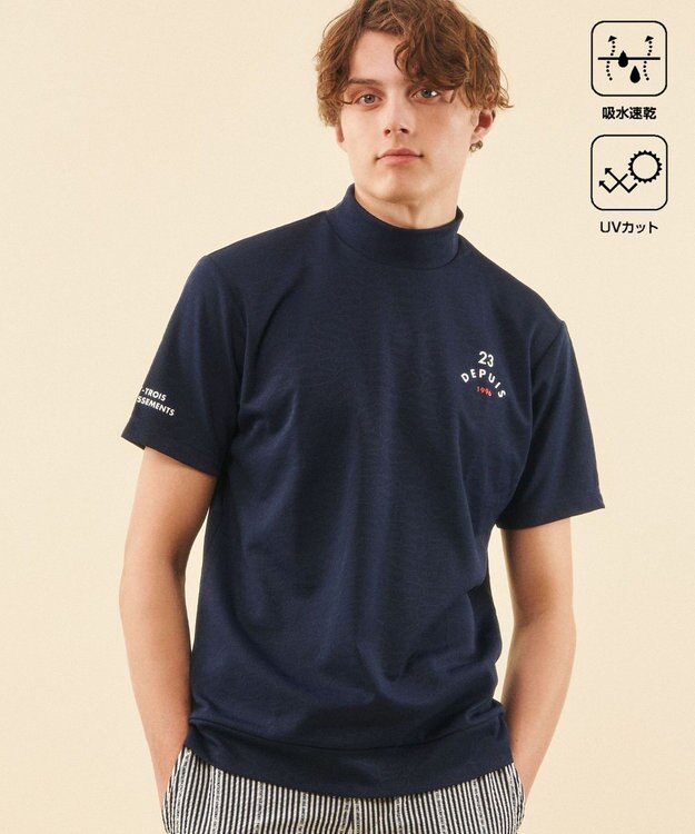 23区GOLF 【MEN】【吸水速乾/UVケア】ＹＥＬＬ柄ジャガード モックネック ネイビー系