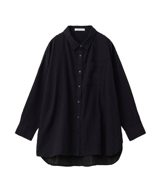 Green Parks インド綿 シアサッカーシャツ Black