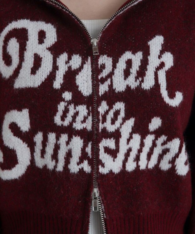 WEGO フラッフィーグラフィックジャガードニットZIPパーカー レッド