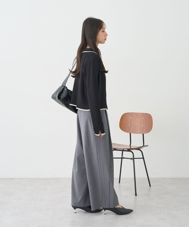 earth music&ecology バイカラートリムニットカーディガン Black