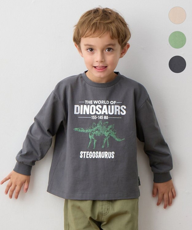ANY KIDS 恐竜プリント 長袖Tシャツ チャコール