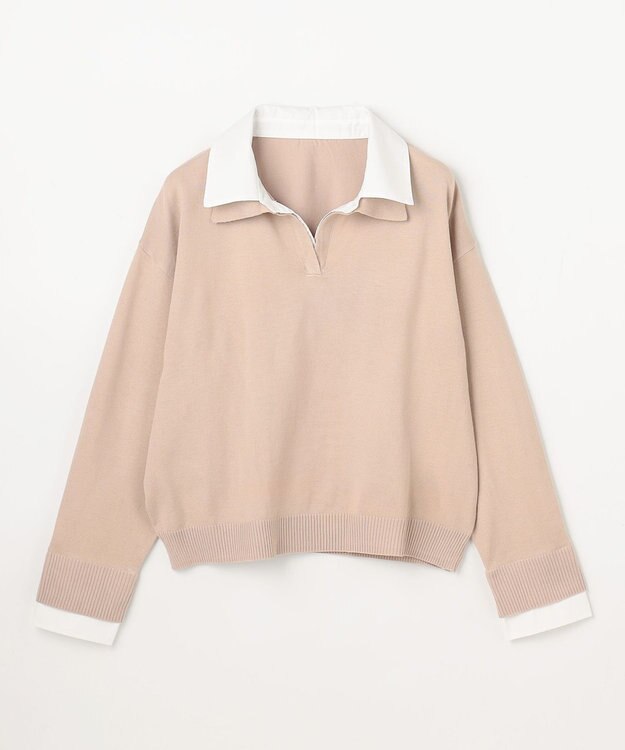 ANY L ファブリックコンビスキッパーニット ライトベージュ×オフ