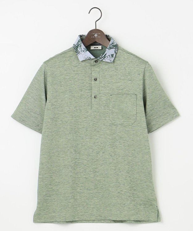 JOSEPH ABBOUD 【吸水速乾】リネンハニカム ポロシャツ(リーフ柄） 黄緑系