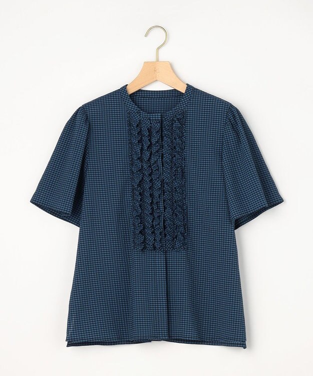 組曲 【先行予約】【WEB限定】サッカーギンガムチェック フロントフリルブラウス ブルー系3