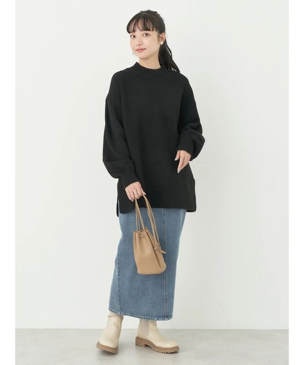 earth music&ecology ＦＬＵＦＦＹハイネックチュニック Black