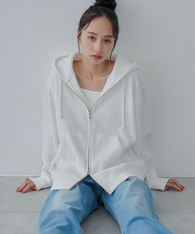 WEGO 【ユニセックス着用ITEM/SMLサイズ展開】リラックスフィットダブルZIPパーカー ホワイト