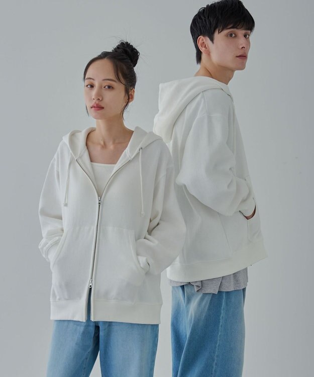 WEGO 【ユニセックス着用ITEM/SMLサイズ展開】リラックスフィットダブルZIPパーカー ホワイト