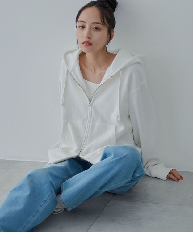 WEGO 【ユニセックス着用ITEM/SMLサイズ展開】リラックスフィットダブルZIPパーカー ホワイト