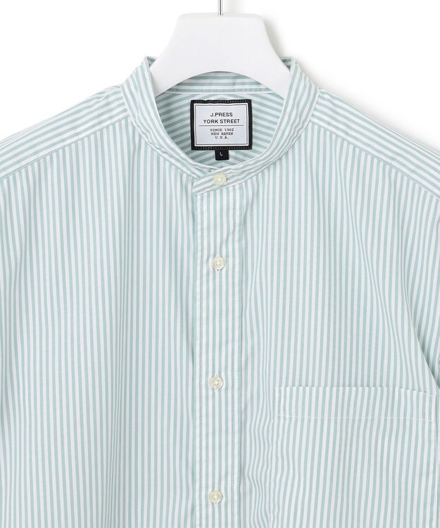J.PRESS YORK STREET 【UNISEX】タイプライターストライプ バンドカラーシャツ グリーン系1