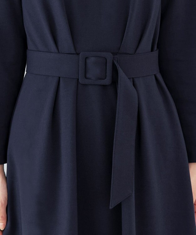 Tiaclasse 【GOLD LABEL・洗える】パールボタン付きポンチワンピース ネイビー