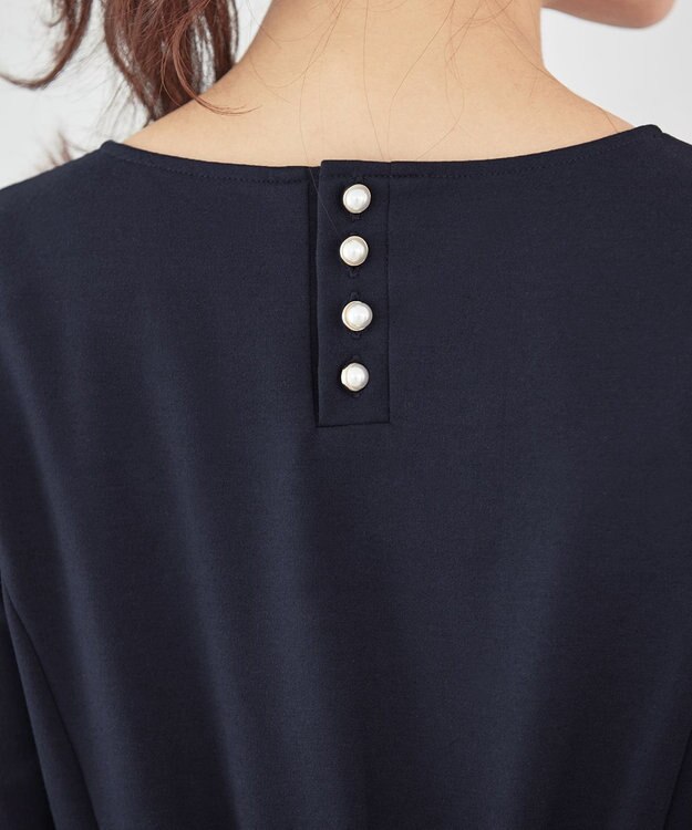 Tiaclasse 【GOLD LABEL・洗える】パールボタン付きポンチワンピース ネイビー