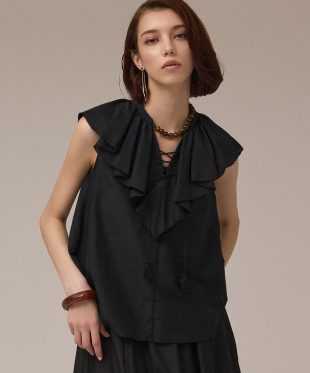 GRACE CONTINENTAL コットンシルクカフタントップ ブラック