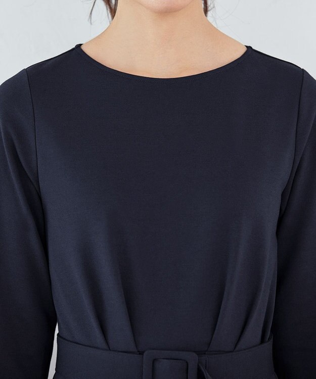 Tiaclasse 【GOLD LABEL・洗える】パールボタン付きポンチワンピース ネイビー