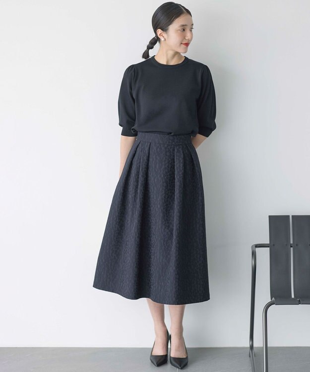 組曲 フラワージャカード フレアスカート ダークネイビー系