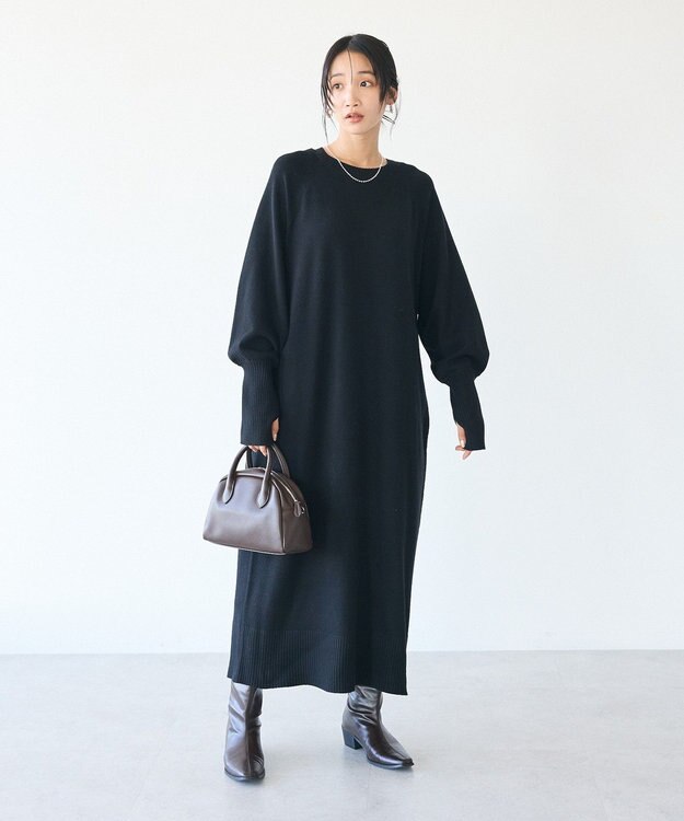 CRAFT STANDARD BOUTIQUE 洗える/とてもちニットワンピース Black