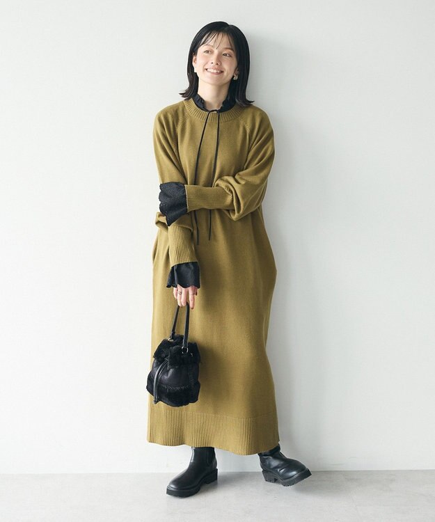 CRAFT STANDARD BOUTIQUE 洗える/とてもちニットワンピース Khaki
