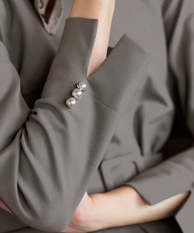 Tiaclasse 【GOLD LABEL・洗える】パールボタン付きポンチワンピース モカ