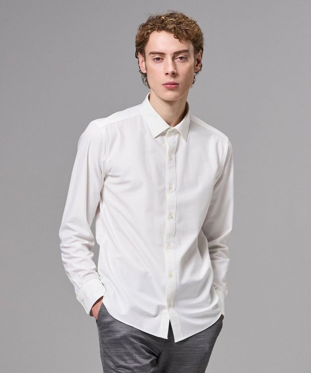 JOSEPH HOMME 新素材【ストレッチ】コンフォートクリアジャージー　長袖レギュラーカラーシャツ ホワイト系