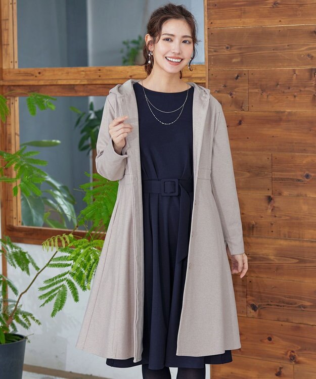 Tiaclasse 【GOLD LABEL・洗える】パールボタン付きポンチワンピース ネイビー