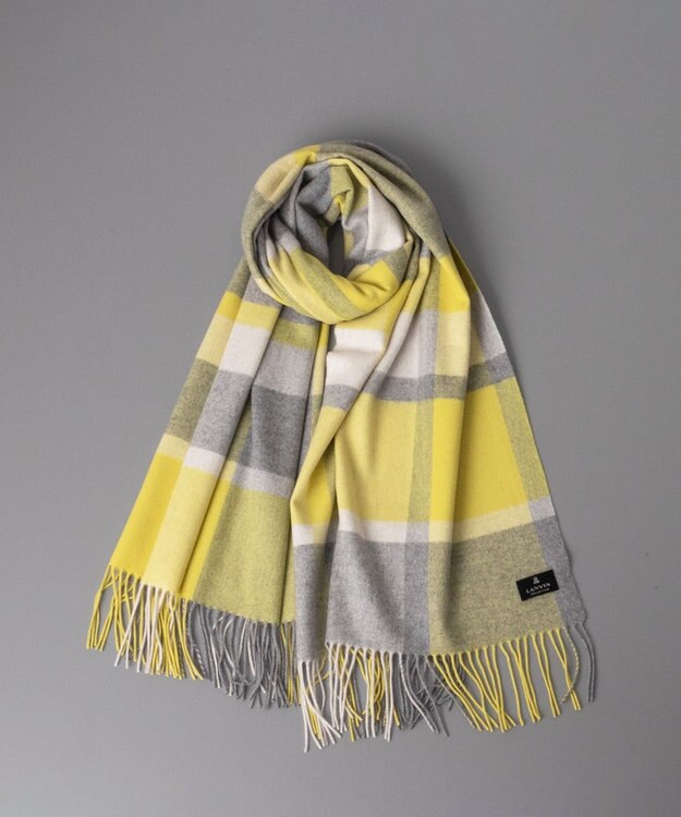 AURORA LANVIN COLLECTION ランバン コレクション カシミヤ  チェックストール イエロー