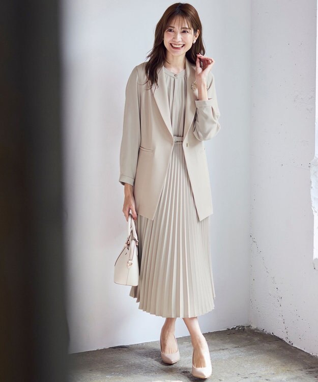 ANY SIS 【洗える】ノーブルプリーツ ワンピース ライトベージュ