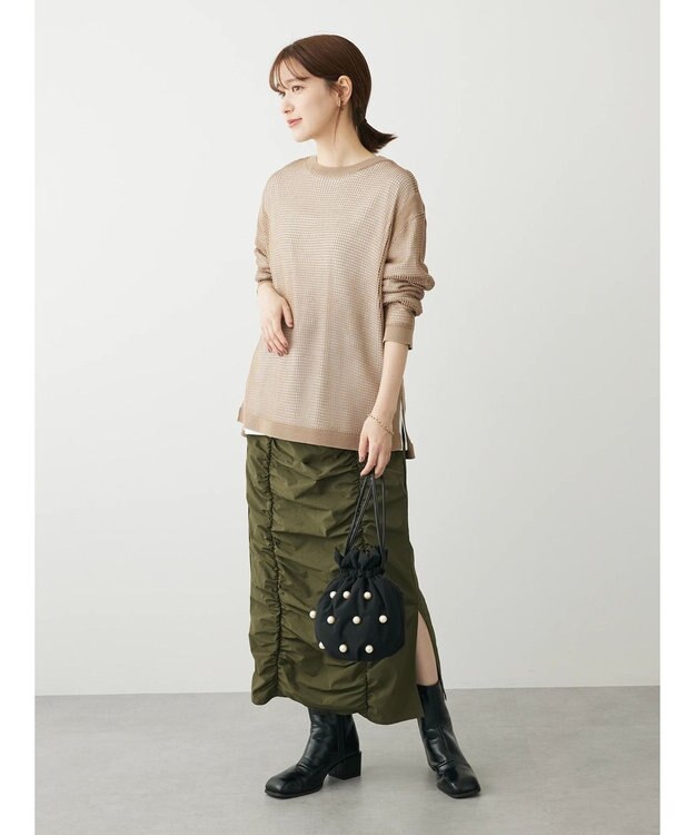 Green Parks ＳＥＴ２点ロンＴ＋メッシュニットプルオーバー Brown