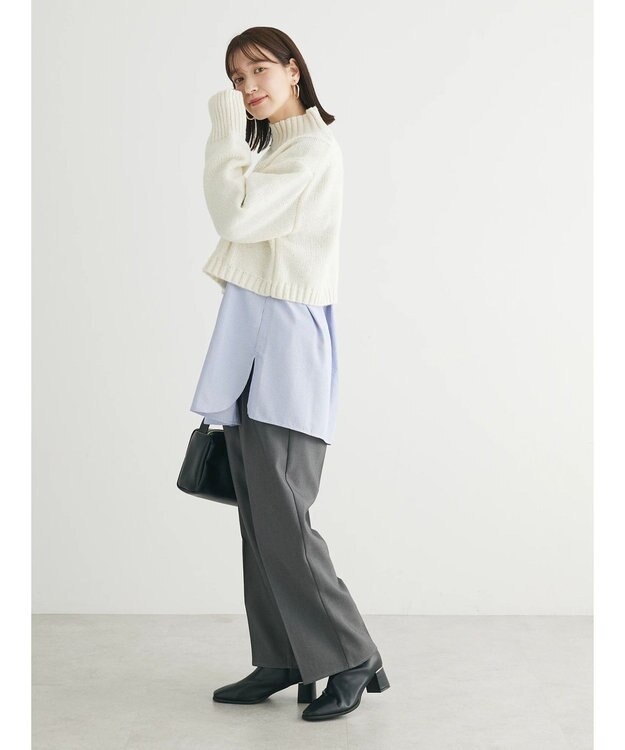 Green Parks レイヤードアソート柄シャツチュニック Stripe Blue