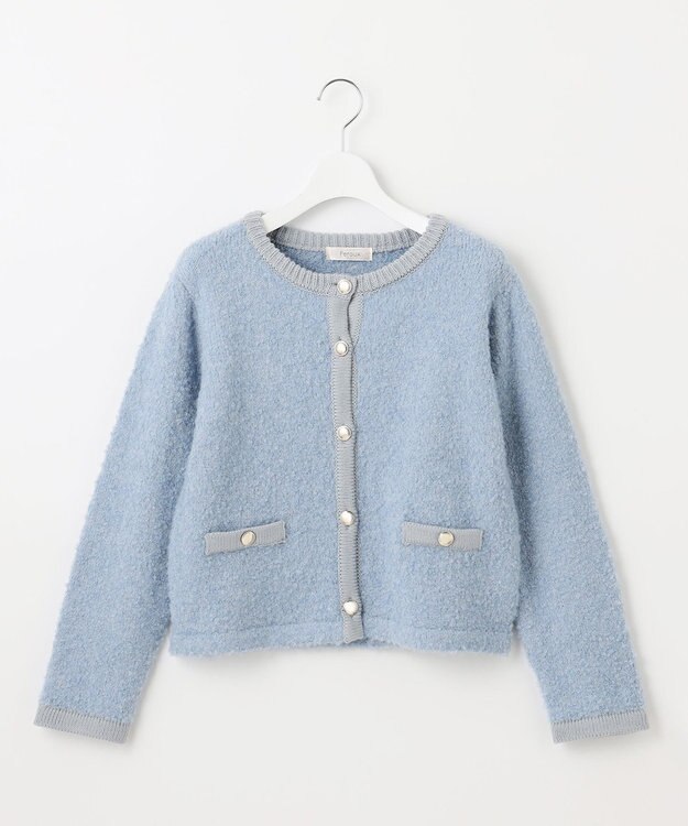 Feroux 【洗える】ブークレー ニットジャケット ブルー系