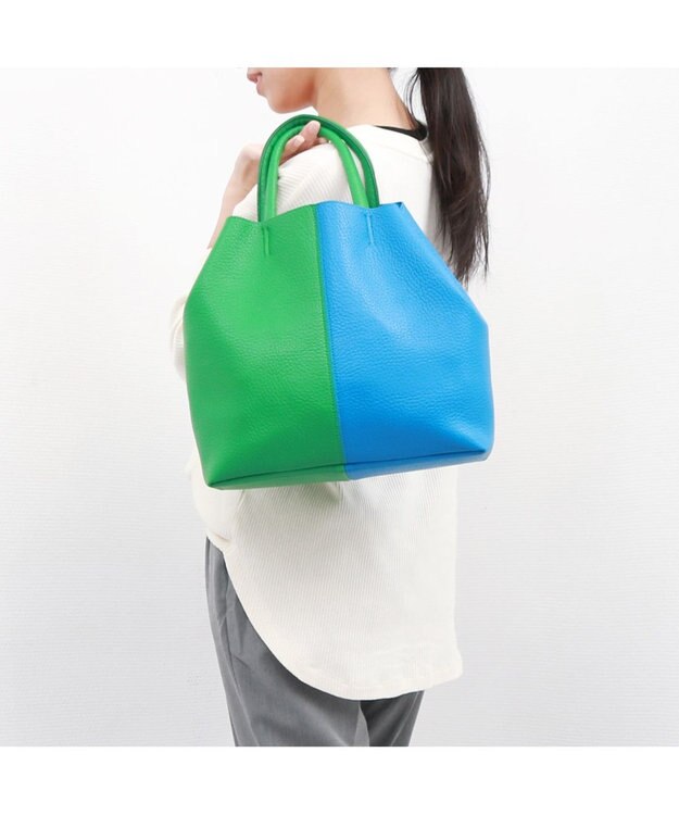 UNBILLION カシュカシュ cachecache / バイカラーフェイクレザートート グリーンミックス