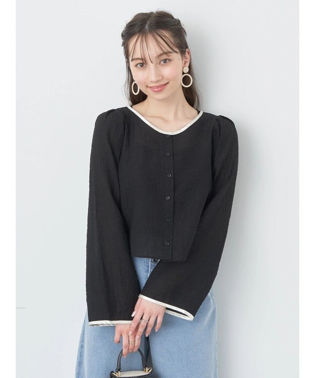 earth music&ecology シアーパイピングシャツ Black