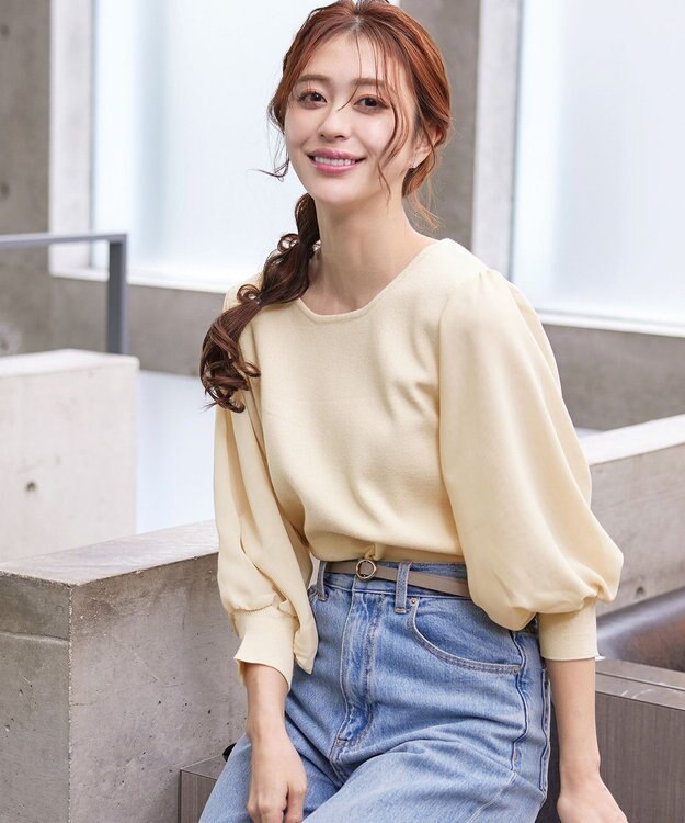 Tiaclasse L 【新色追加・洗える】異素材パフ袖トップス エクリュ