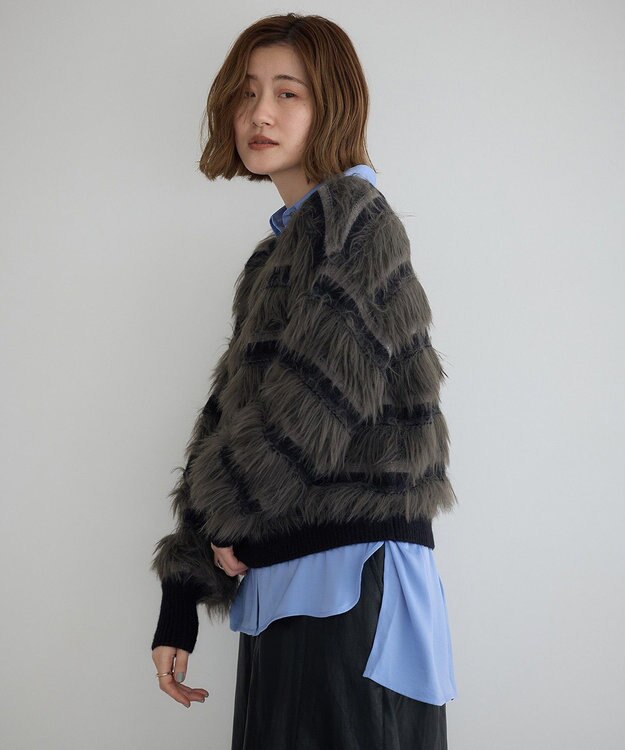 YECCA VECCA フェザーマルチボーダーニット Black