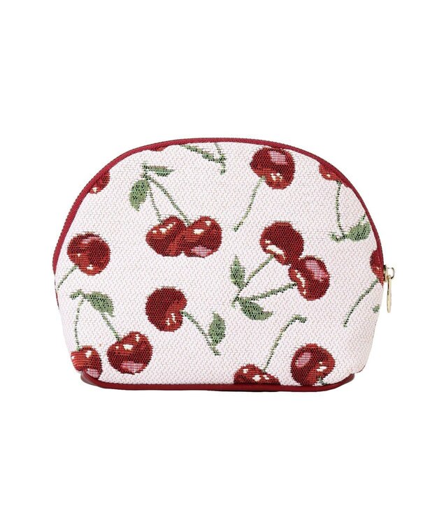 Maison de FLEUR チェリー柄ゴブランラウンドポーチ Red