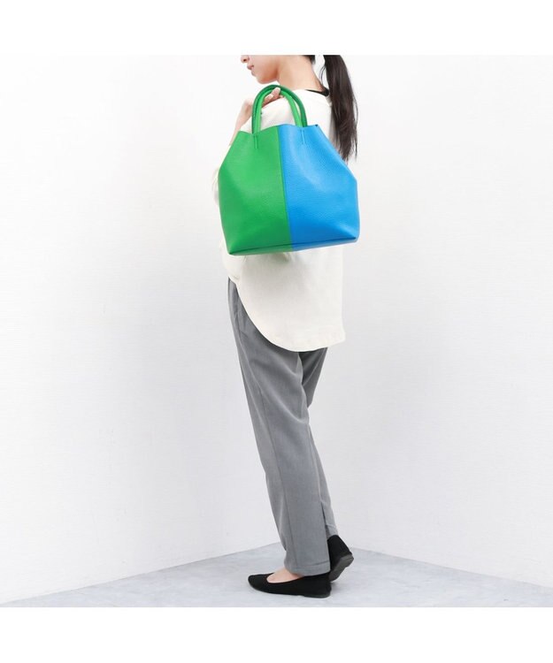 UNBILLION カシュカシュ cachecache / バイカラーフェイクレザートート グリーンミックス