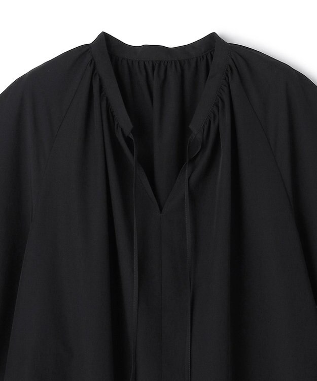 UNFILO L レースヘム ギャザーブラウス ブラック