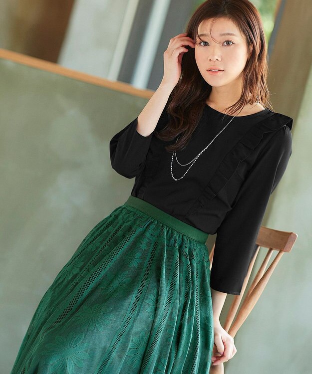 Tiaclasse 【洗える】フリルブラウス ブラック