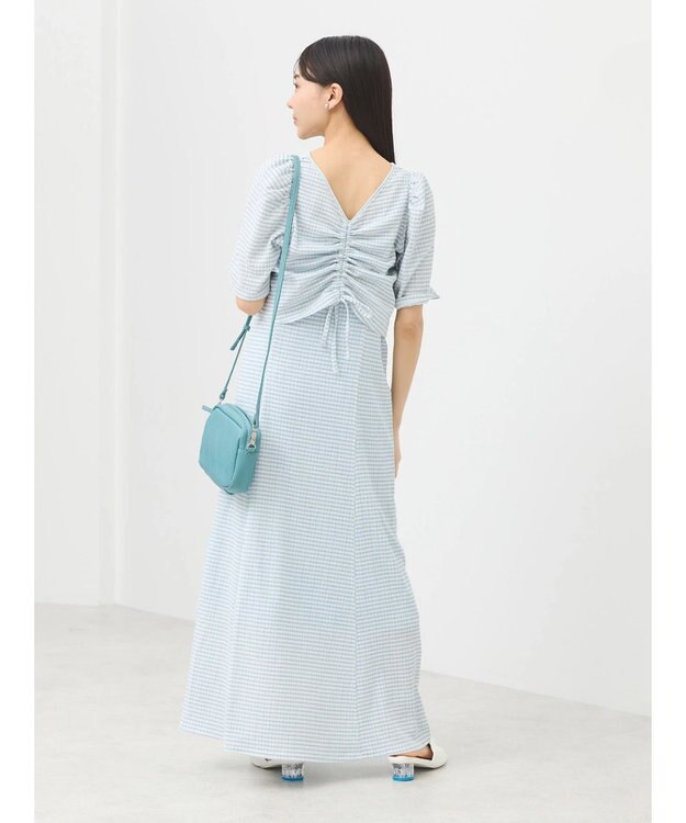 earth music&ecology ＳＥＴ２点ドロストプルオーバー＋キャミワンピース Check Sax