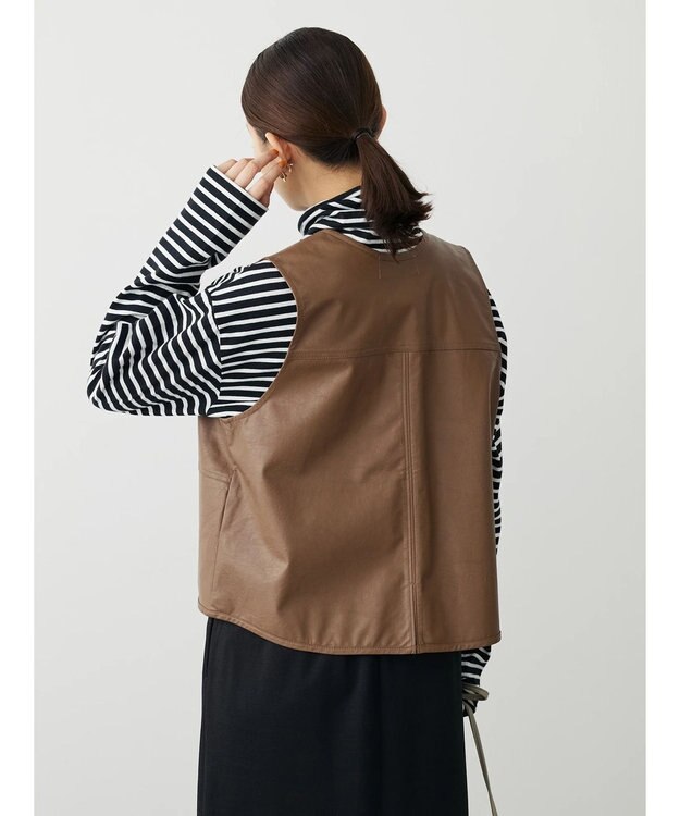 Green Parks フェイクレザーベスト Brown