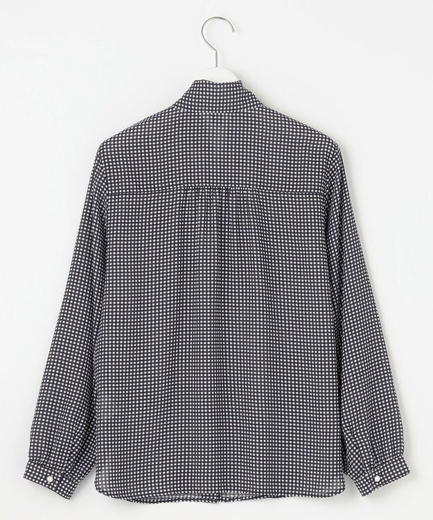 J.PRESS LADIES 【洗える】ギンガムチェック ボウタイ ブラウス ホワイト×ネイビー系