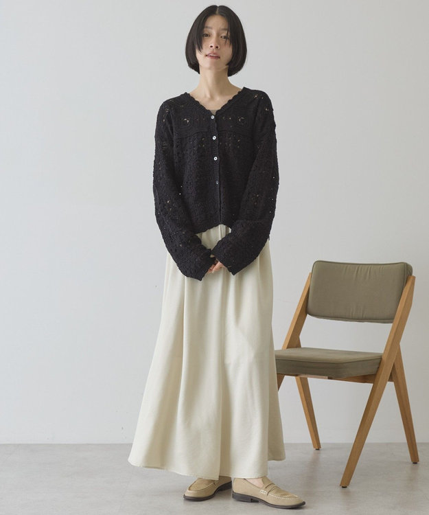 AMERICAN HOLIC 【前後2WAY】レース透かし編みニットカーディガン Black