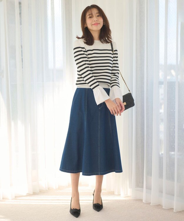 Feroux 【洗える】袖フレアニット プルオーバー ホワイト系1