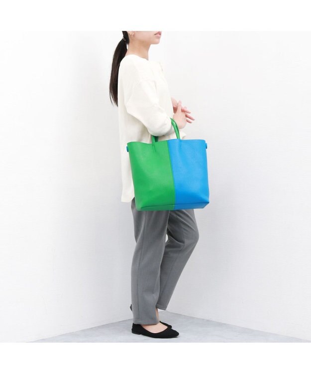 UNBILLION カシュカシュ cachecache / バイカラーフェイクレザートート グリーンミックス