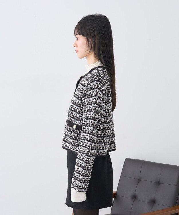 earth music&ecology ニットツイードジャケット Black