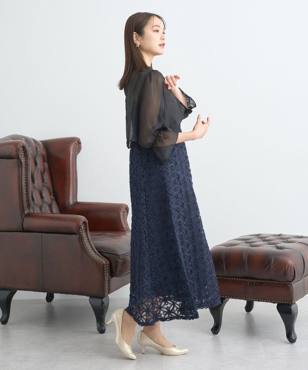 earth music&ecology SET2点シアーブラウス＋3Dレースワンピース ブラック