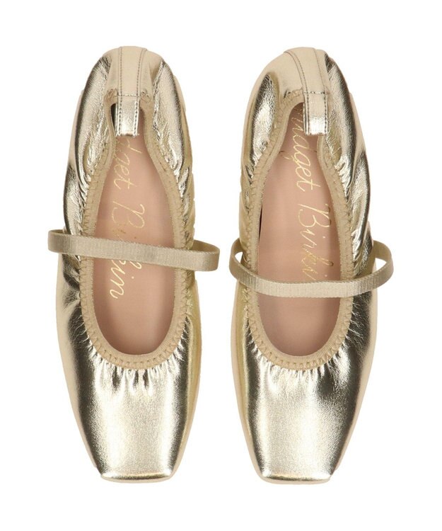 Bridget Birkin 【Bridget Birkin】エラスティックバンドスクエアバレエシューズ ゴールド
