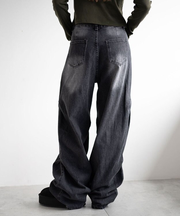 WEGO ドロストコードフレアデニム ブラック