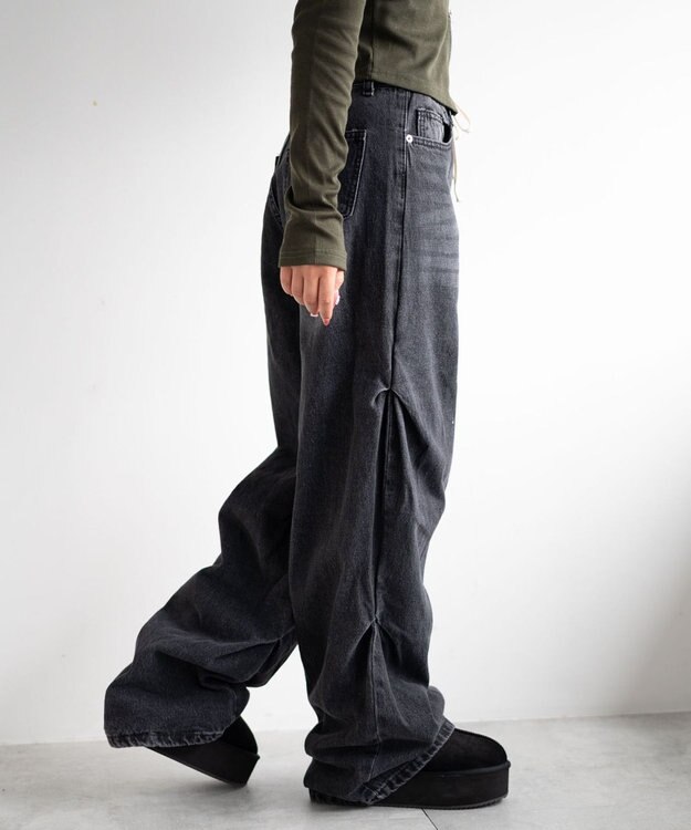WEGO ドロストコードフレアデニム ブラック